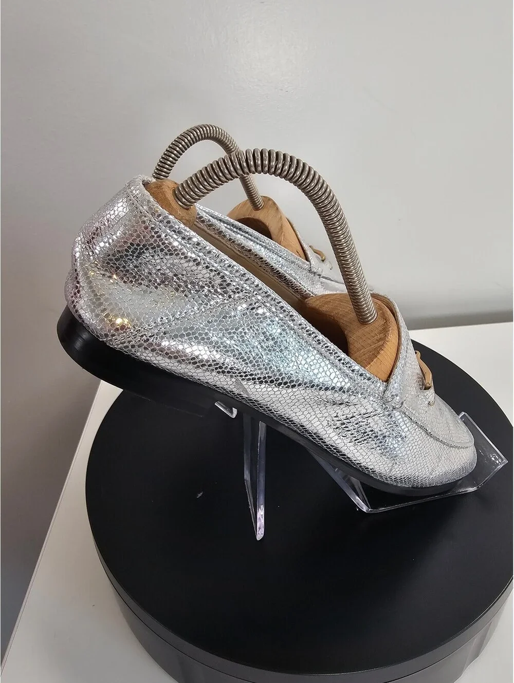 Sam Edelman Silver Metallic Loafers with Gold Buckle Detail